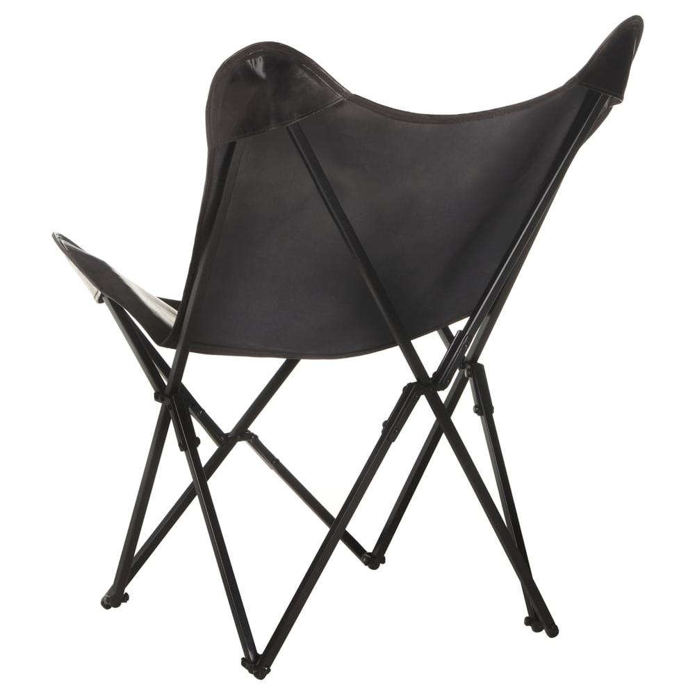 vidaXL Foldable Butterfly Chair Black Real Leather 3731. Picture 4