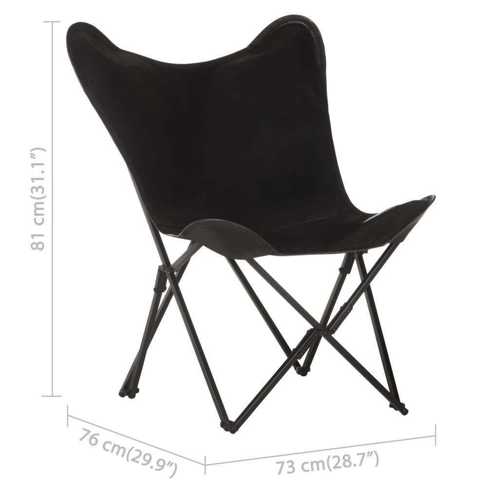 vidaXL Foldable Butterfly Chair Black Real Leather 3731. Picture 7