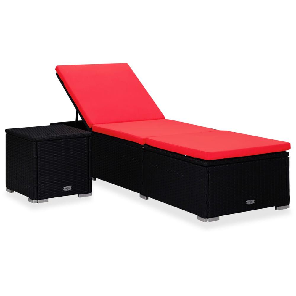 vidaXL Sun Lounger with Cushion and Tea Table Poly Rattan Red, 310226. Picture 1