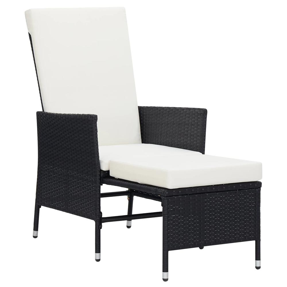 vidaXL Reclining Garden Chair with Cushions Poly Rattan Black, 310228. Picture 2