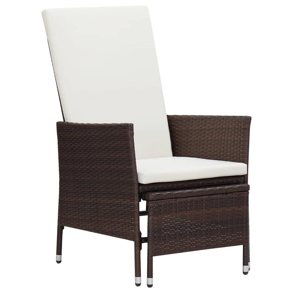 vidaXL Reclining Garden Chair with Cushions Poly Rattan Brown, 310229. Picture 1