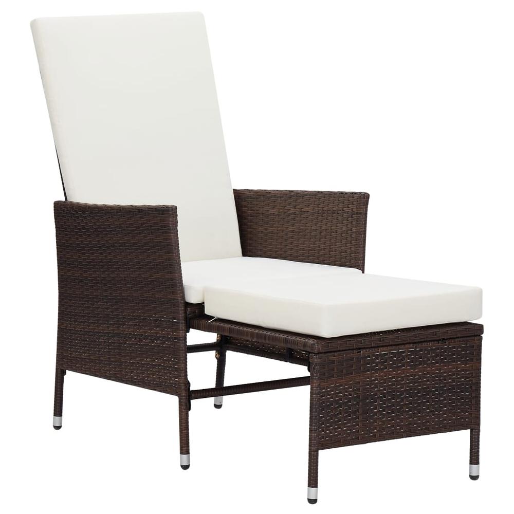 vidaXL Reclining Garden Chair with Cushions Poly Rattan Brown, 310229. Picture 2