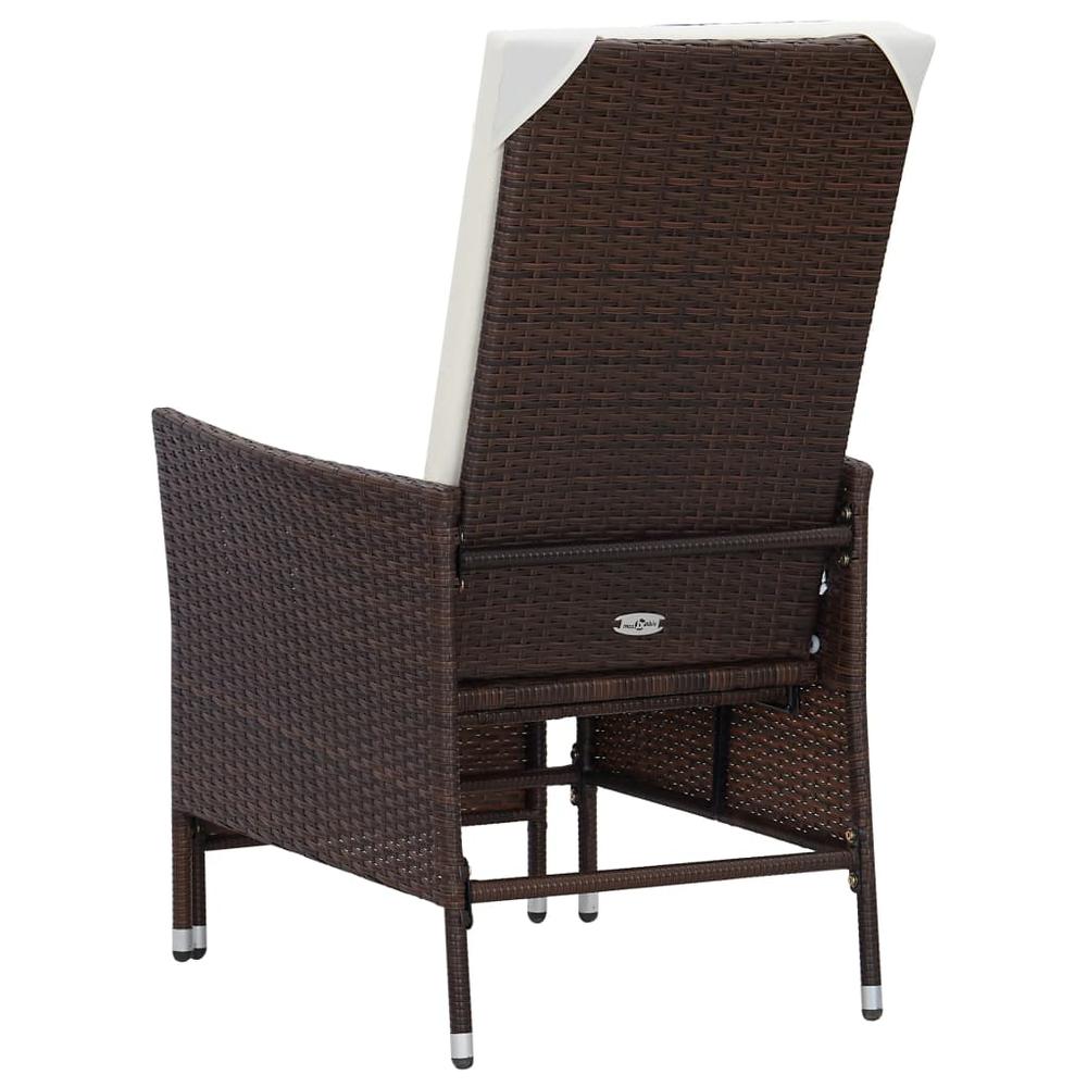 vidaXL Reclining Garden Chair with Cushions Poly Rattan Brown, 310229. Picture 6