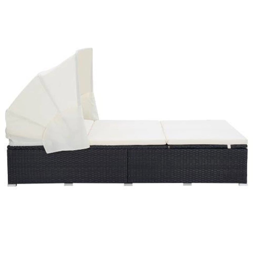 vidaXL 2-Person Sunbed with Cushion Gray Poly Rattan