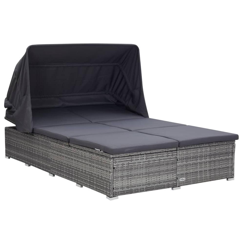 vidaXL 2-Person Sunbed with Cushion Poly Rattan Gray, 310236. Picture 1