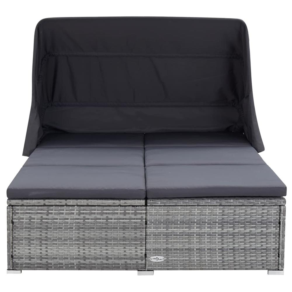 vidaXL 2-Person Sunbed with Cushion Poly Rattan Gray, 310236. Picture 3