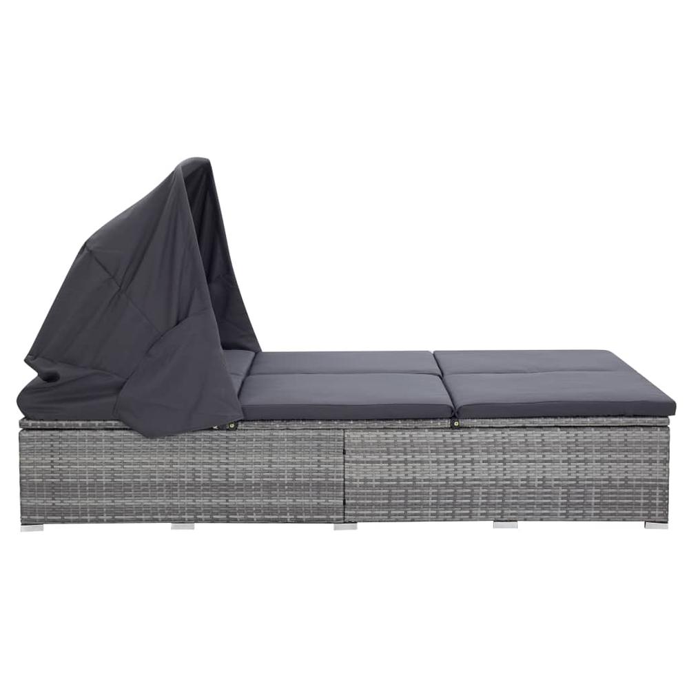 vidaXL 2-Person Sunbed with Cushion Poly Rattan Gray, 310236. Picture 4
