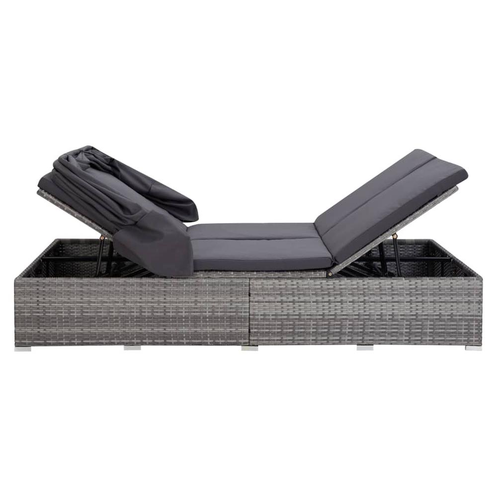 vidaXL 2-Person Sunbed with Cushion Poly Rattan Gray, 310236. Picture 6