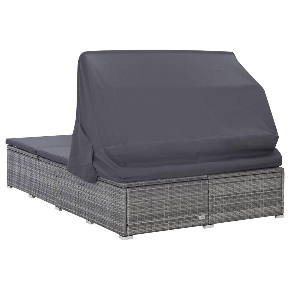 vidaXL 2-Person Sunbed with Cushion Poly Rattan Gray, 310236. Picture 7