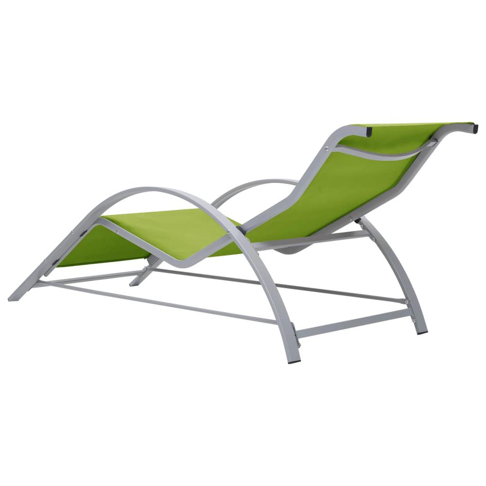 vidaXL Sun Loungers 2 pcs with Table Aluminum Green. Picture 6