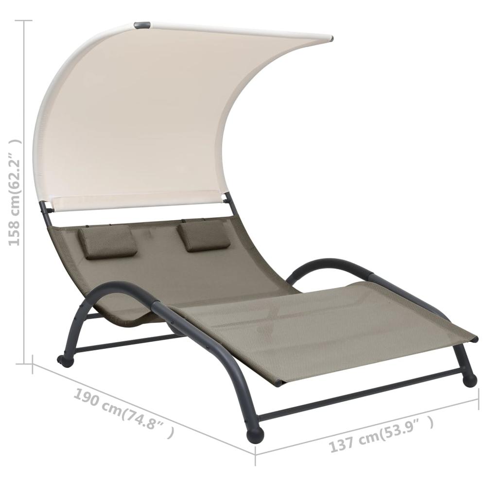vidaXL Double Sun Lounger with Canopy Textilene Taupe. Picture 7