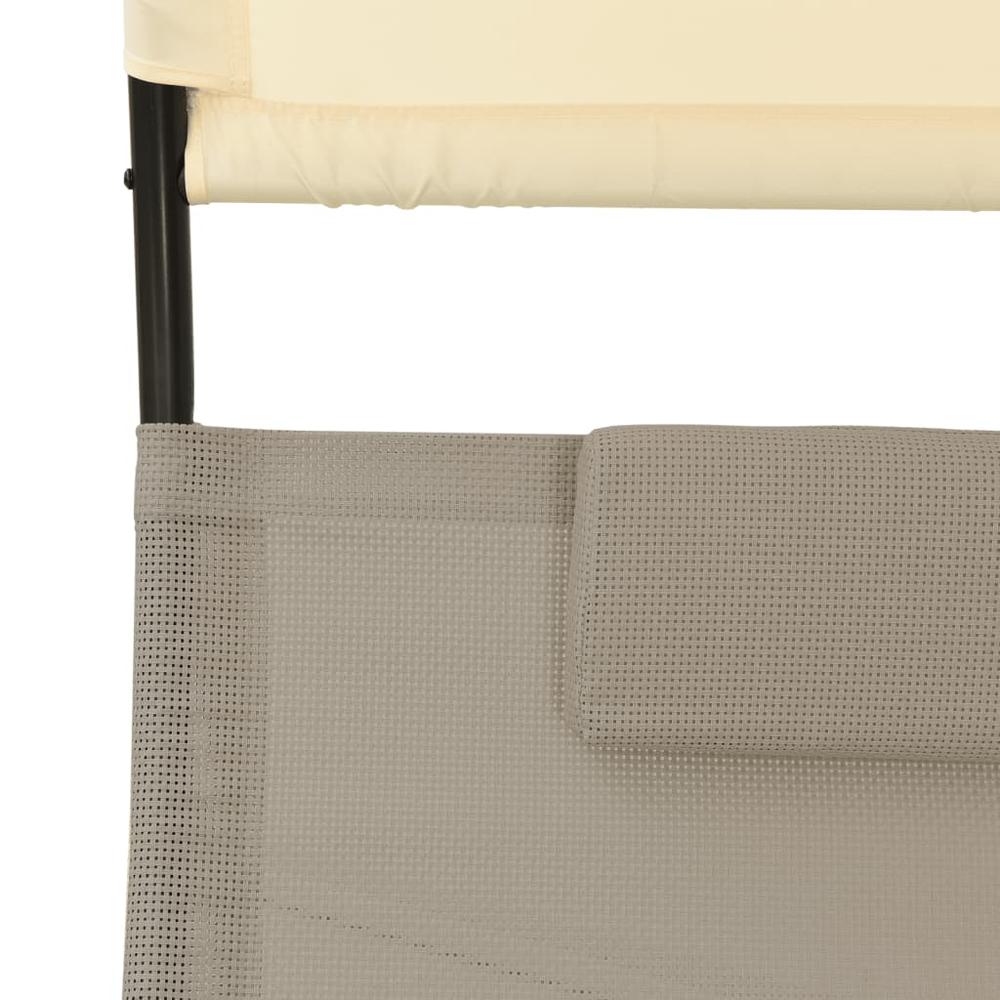 vidaXL Double Sun Lounger with Canopy Textilene Taupe and Cream. Picture 6