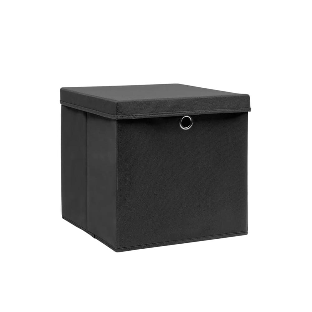 Storage Boxes with Covers 4 pcs 11"x11"x11" Black. Picture 1