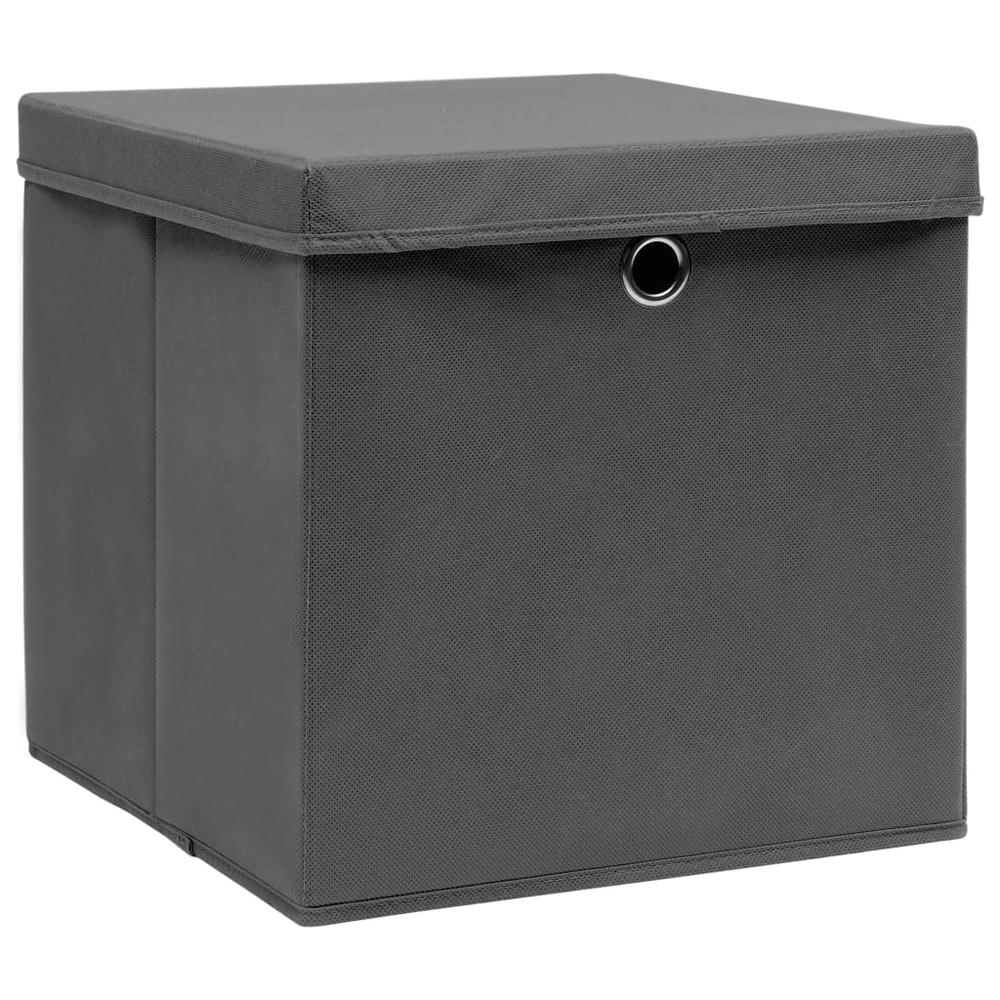 Storage Boxes with Covers 4 pcs 11"x11"x11" Gray. Picture 1