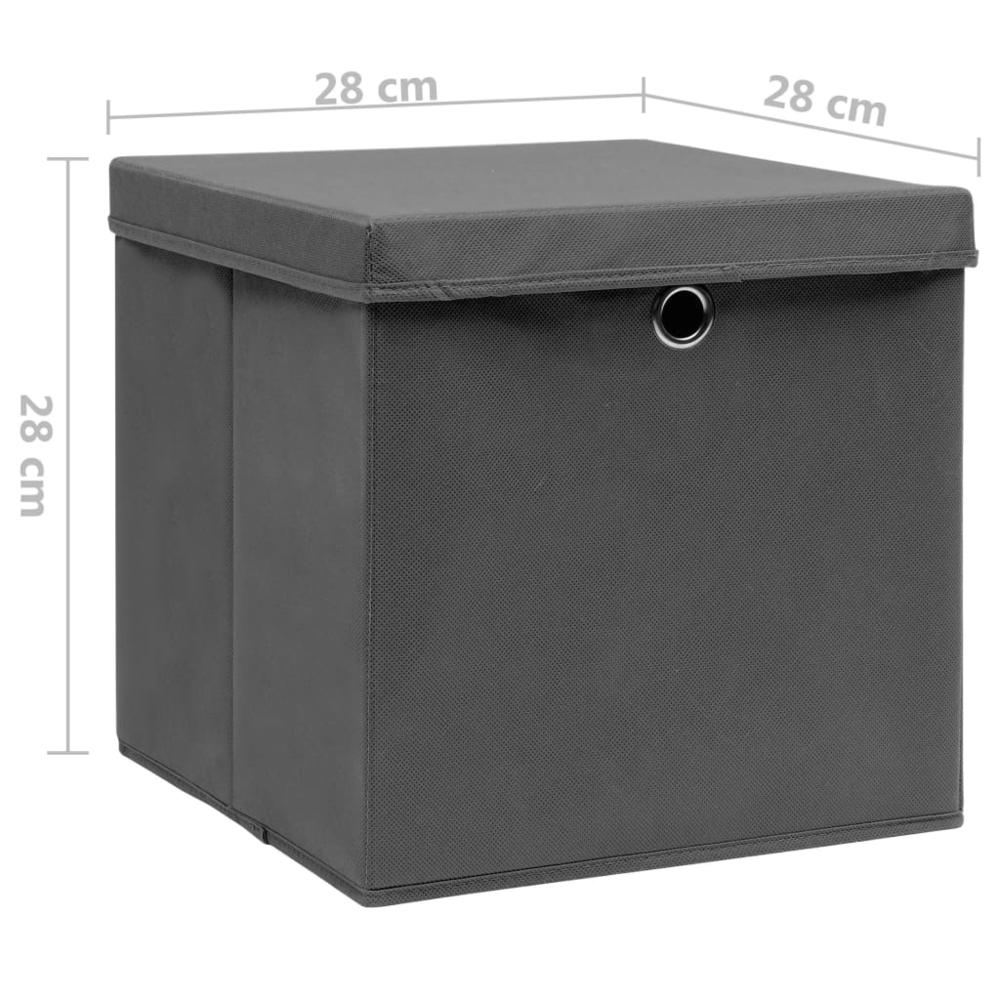 Storage Boxes with Covers 4 pcs 11"x11"x11" Gray. Picture 5