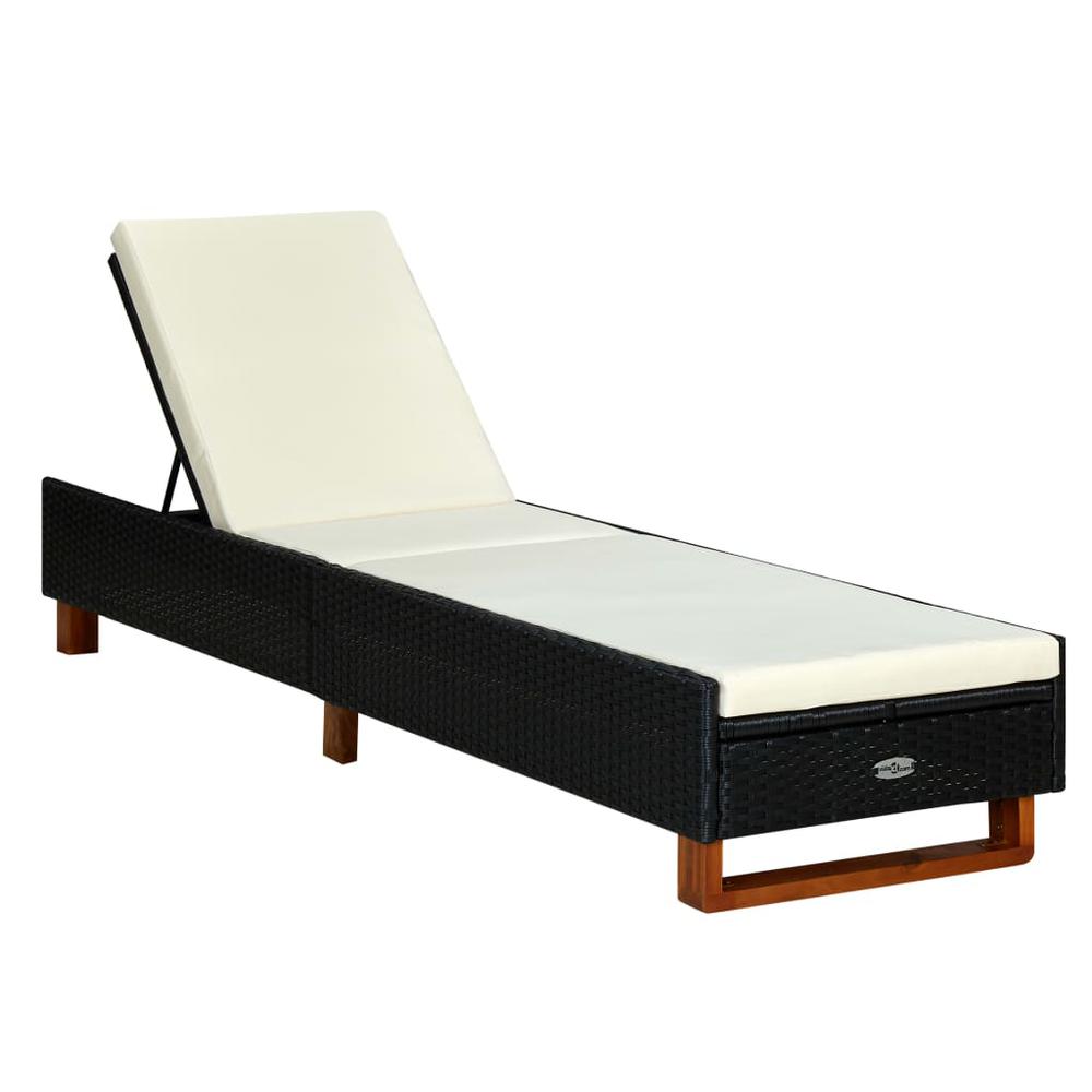 vidaXL Sunbed with Cushion Poly Rattan Black 0472. Picture 1