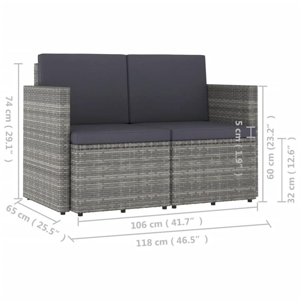vidaXL 2-Seater Patio Sofa with Cushions Gray Poly Rattan, 310492. Picture 6