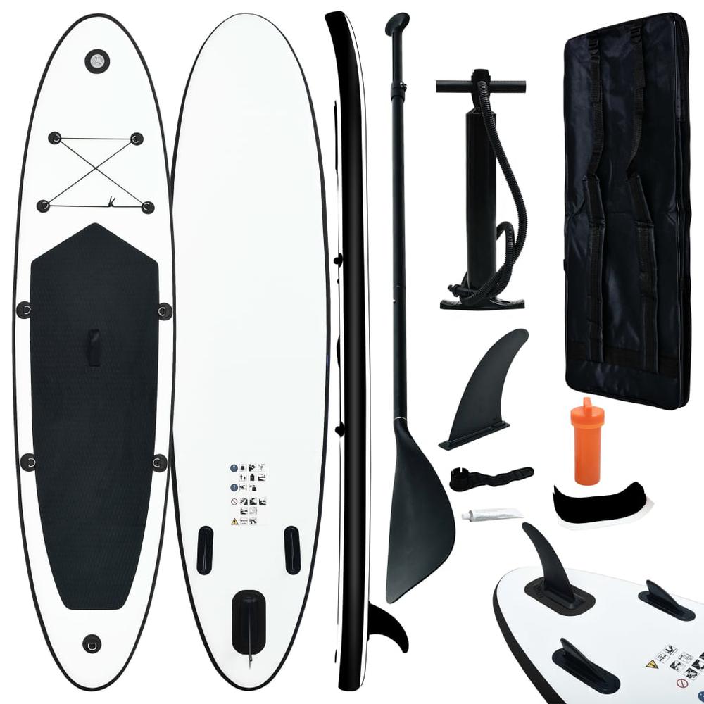 vidaXL Inflatable Stand Up Paddleboard Set Black and White 2728. Picture 1