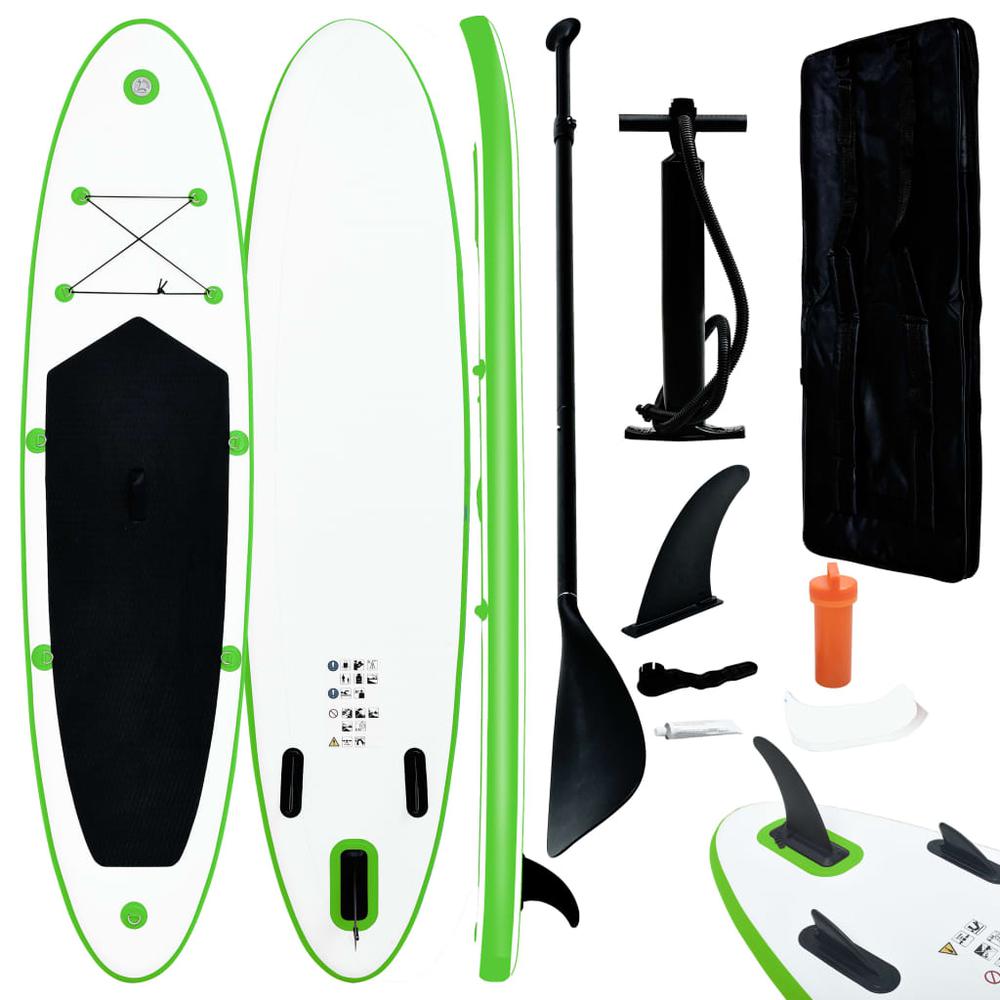 vidaXL Inflatable Stand Up Paddle Board Set Green and White 2733. Picture 1