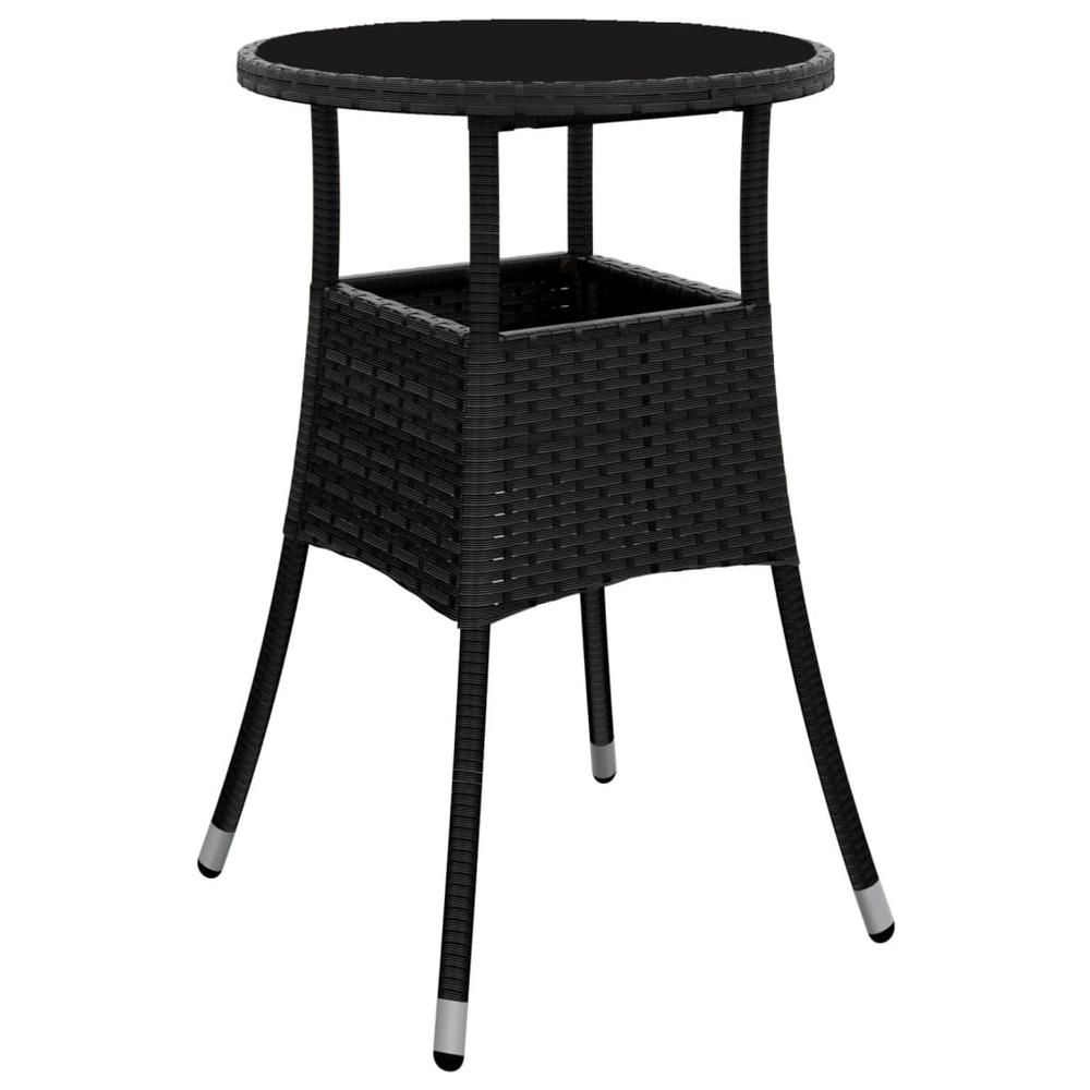 Patio Table Ã˜23.6"x29.5" Tempered Glass and Poly Rattan Black. Picture 1