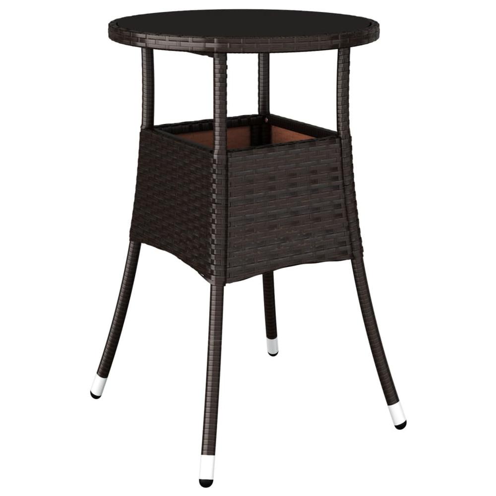 Patio Table Ã˜23.6"x29.5" Tempered Glass and Poly Rattan Brown. Picture 1