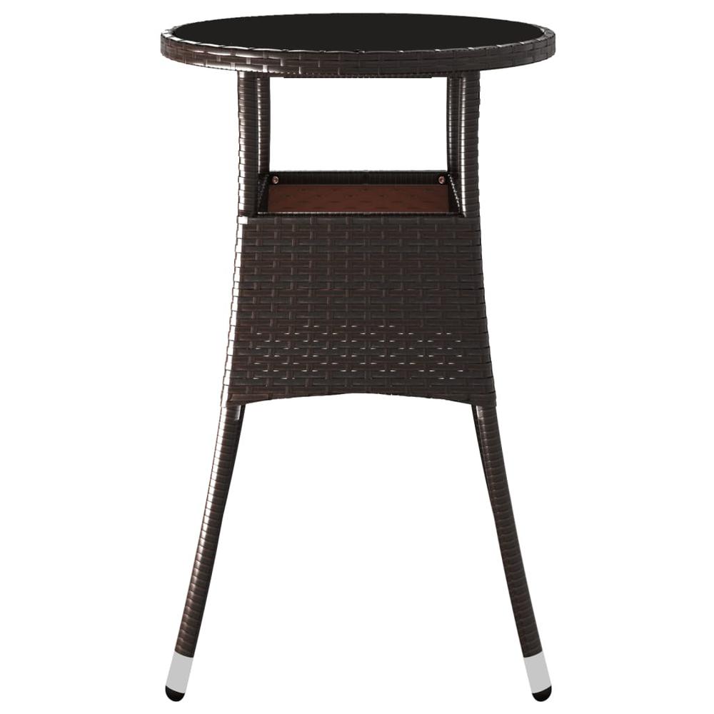 Patio Table Ã˜23.6"x29.5" Tempered Glass and Poly Rattan Brown. Picture 3
