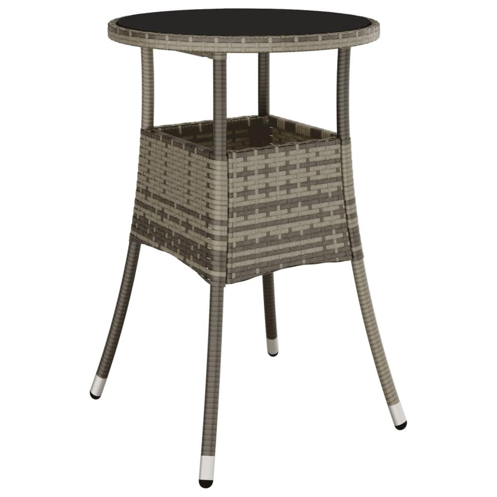 Patio Table Ã˜23.6"x29.5" Tempered Glass and Poly Rattan Gray. Picture 1