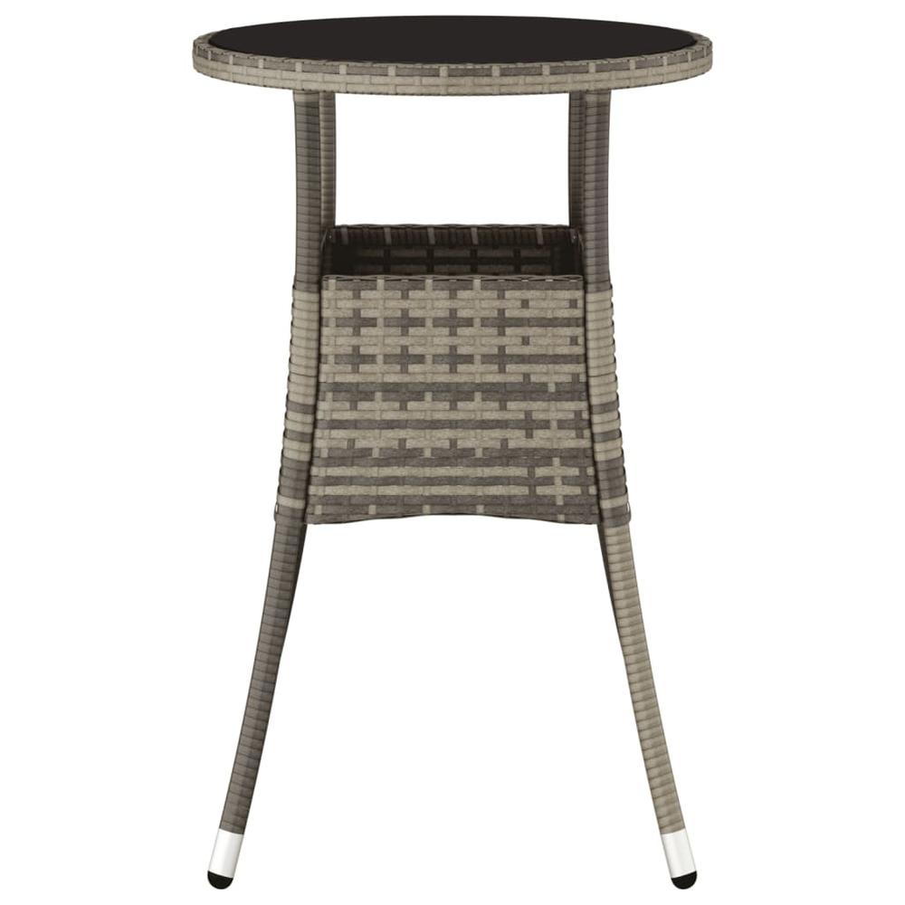 Patio Table Ã˜23.6"x29.5" Tempered Glass and Poly Rattan Gray. Picture 2