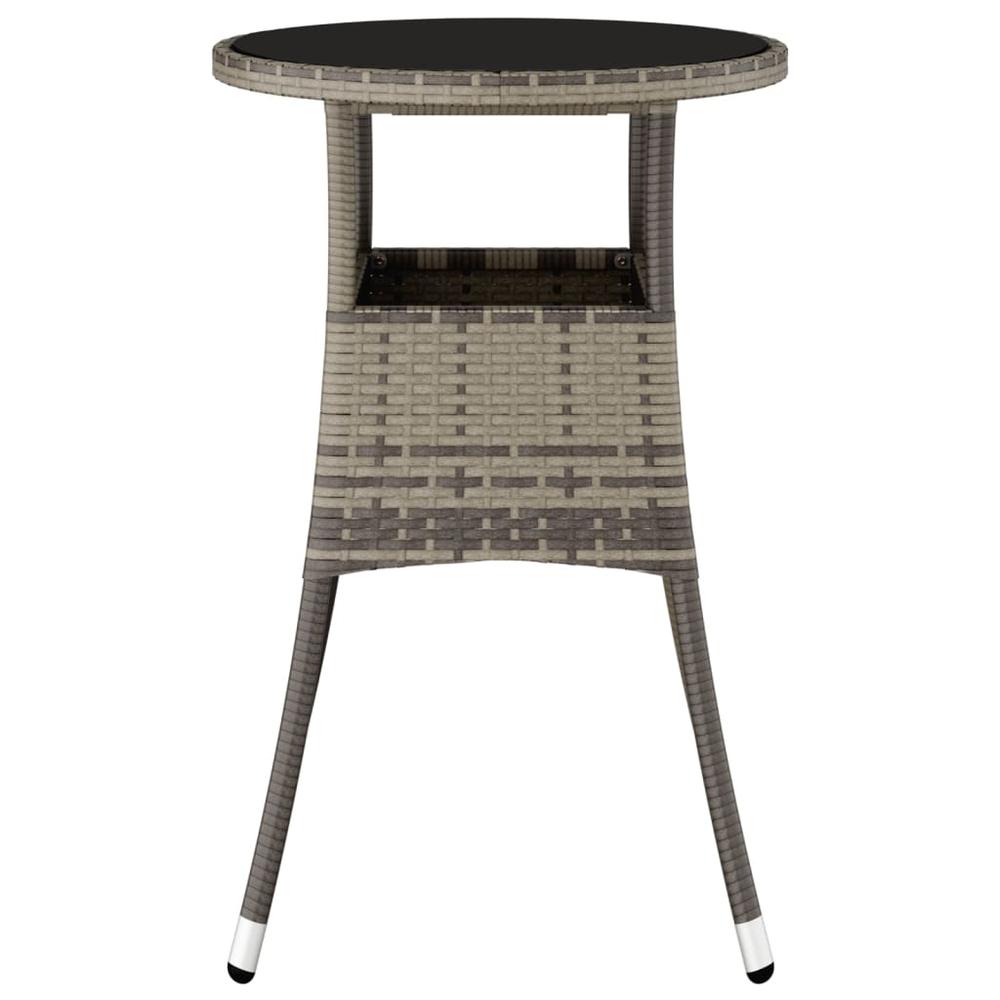 Patio Table Ã˜23.6"x29.5" Tempered Glass and Poly Rattan Gray. Picture 3