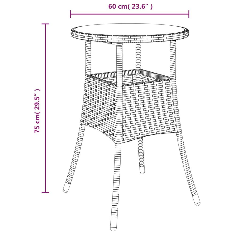 Patio Table Ã˜23.6"x29.5" Tempered Glass and Poly Rattan Gray. Picture 5