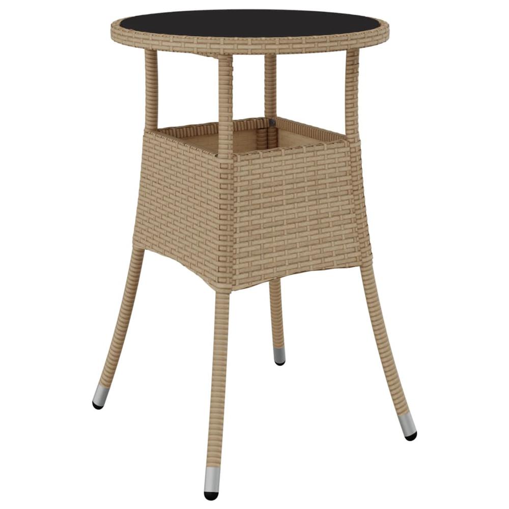 Patio Table Ã˜23.6"x29.5" Tempered Glass and Poly Rattan Beige. Picture 1