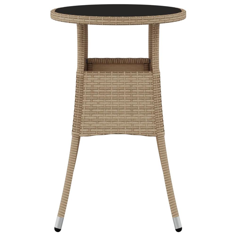 Patio Table Ã˜23.6"x29.5" Tempered Glass and Poly Rattan Beige. Picture 2
