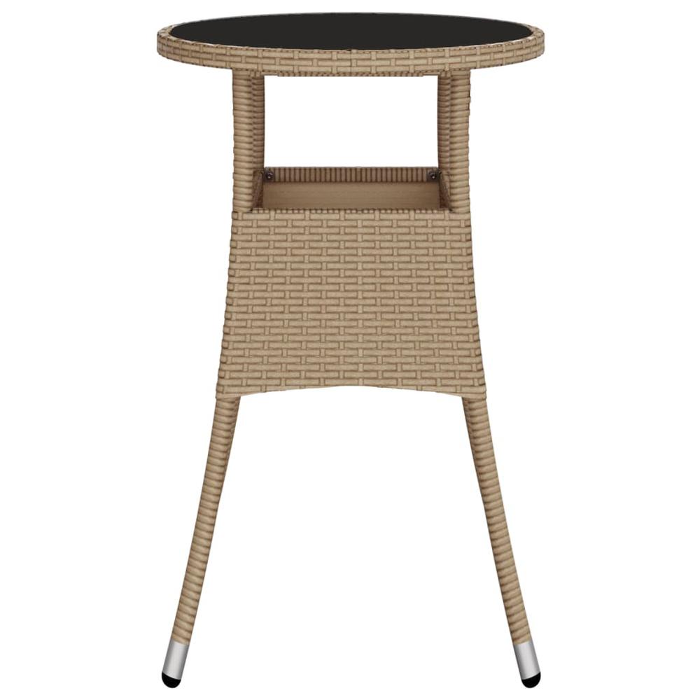 Patio Table Ã˜23.6"x29.5" Tempered Glass and Poly Rattan Beige. Picture 3