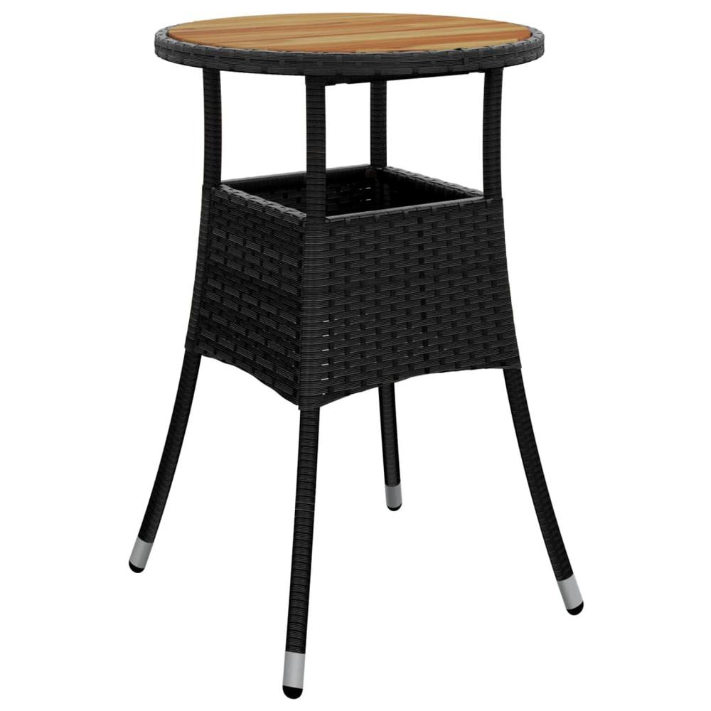 Patio Table Ã˜23.6"x29.5" Acacia Wood and Poly Rattan Black. Picture 1