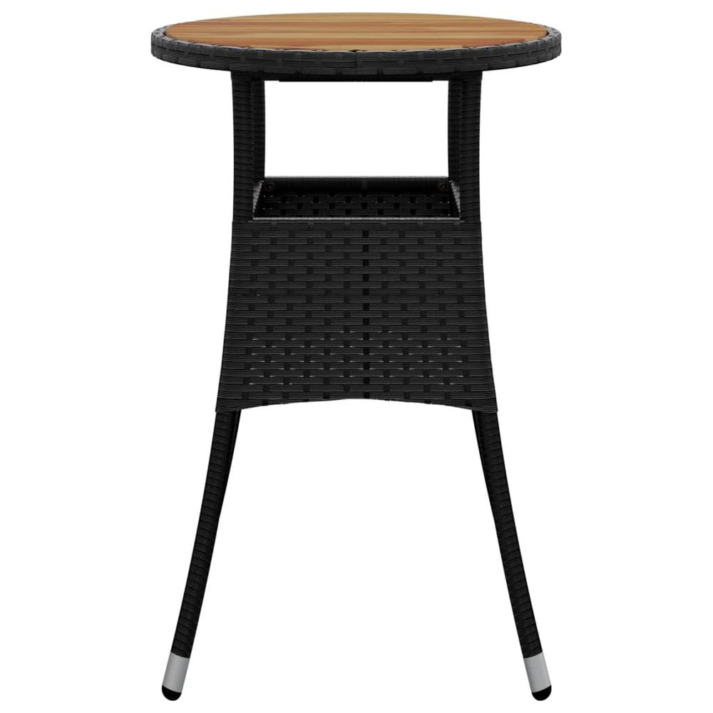 Patio Table Ã˜23.6"x29.5" Acacia Wood and Poly Rattan Black. Picture 2