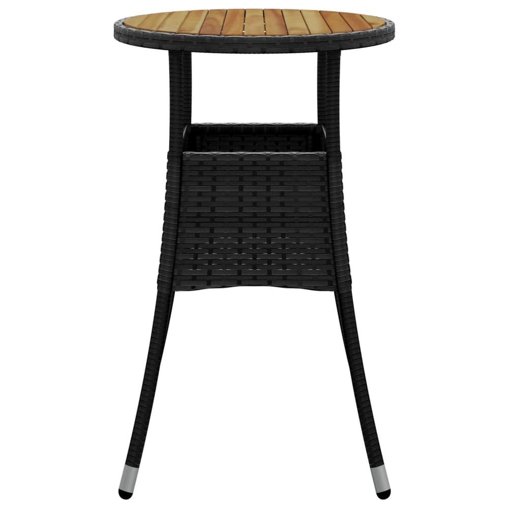 Patio Table Ã˜23.6"x29.5" Acacia Wood and Poly Rattan Black. Picture 3
