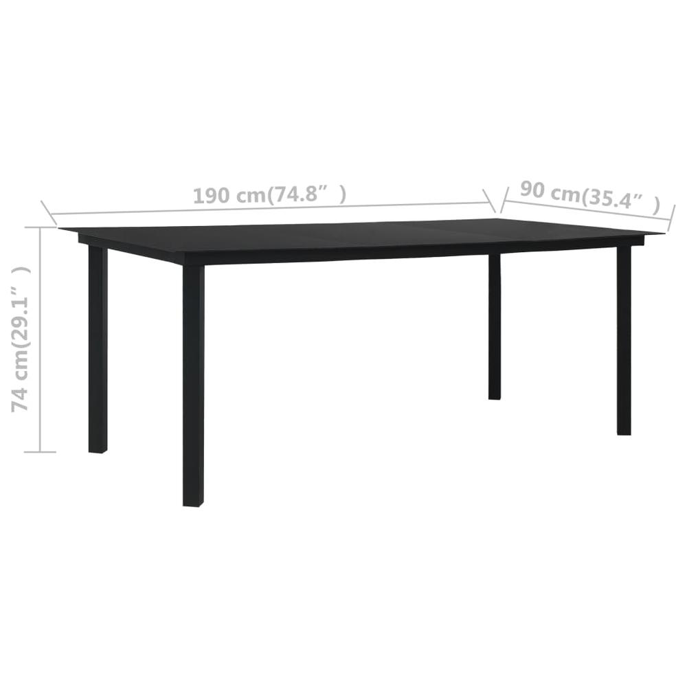 vidaXL Garden Dining Table Black 74.8"x35.4"x29.1" Steel and Glass, 312163. Picture 5