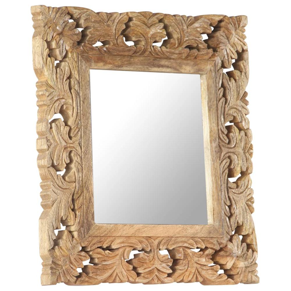 vidaXL Hand Carved Mirror Brown 19.7"x19.7" Solid Mango Wood. Picture 7