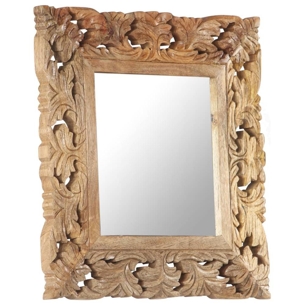 vidaXL Hand Carved Mirror Brown 19.7"x19.7" Solid Mango Wood. Picture 8