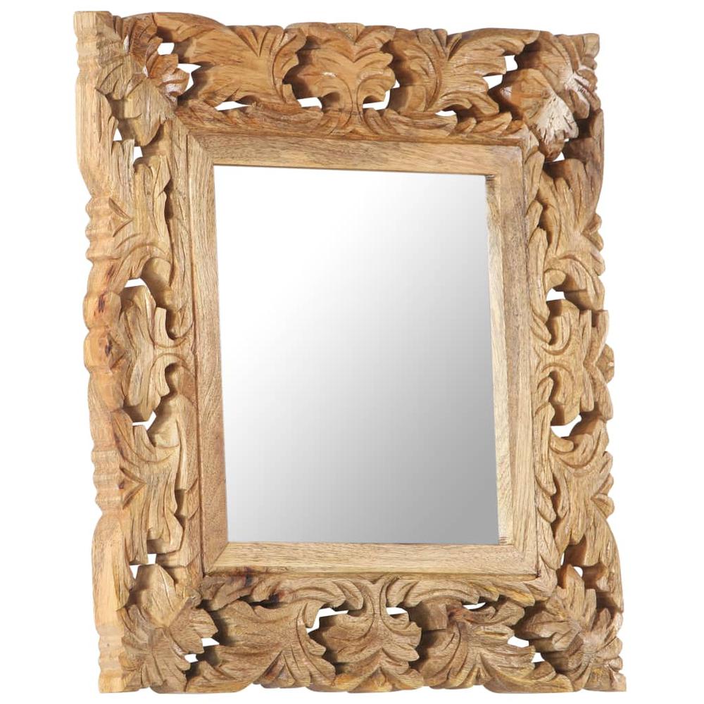 vidaXL Hand Carved Mirror Brown 19.7"x19.7" Solid Mango Wood. Picture 9