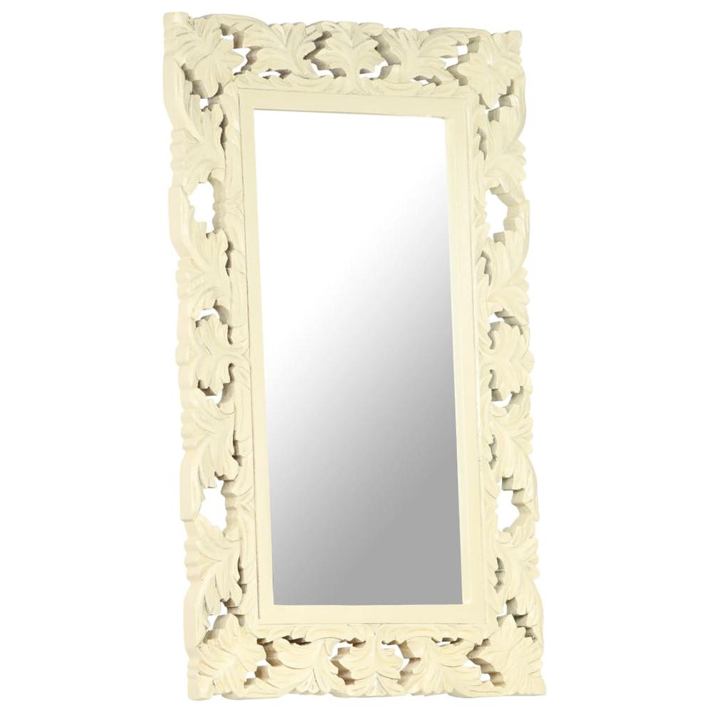vidaXL Hand Carved Mirror White 31.5"x19.7" Solid Mango Wood. Picture 7