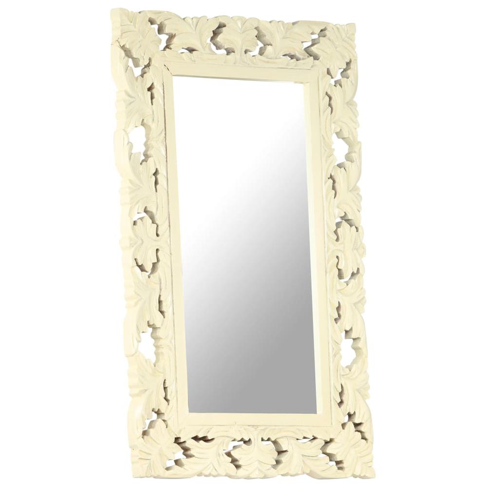 vidaXL Hand Carved Mirror White 31.5"x19.7" Solid Mango Wood. Picture 8