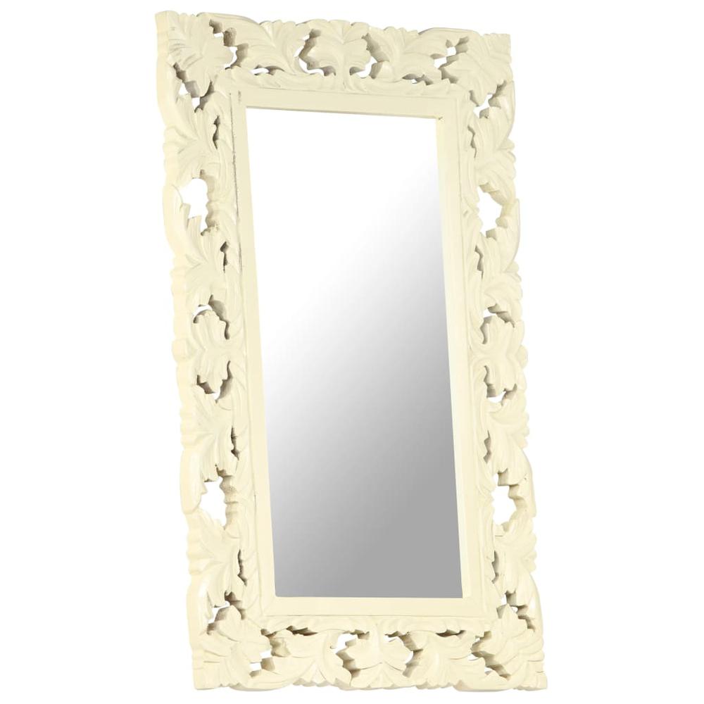vidaXL Hand Carved Mirror White 31.5"x19.7" Solid Mango Wood. Picture 9