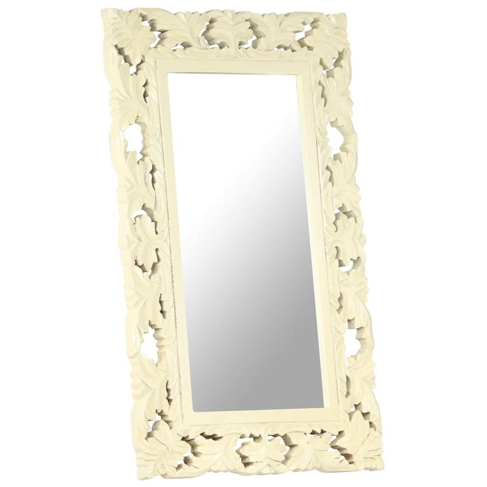 vidaXL Hand Carved Mirror White 31.5"x19.7" Solid Mango Wood. Picture 10