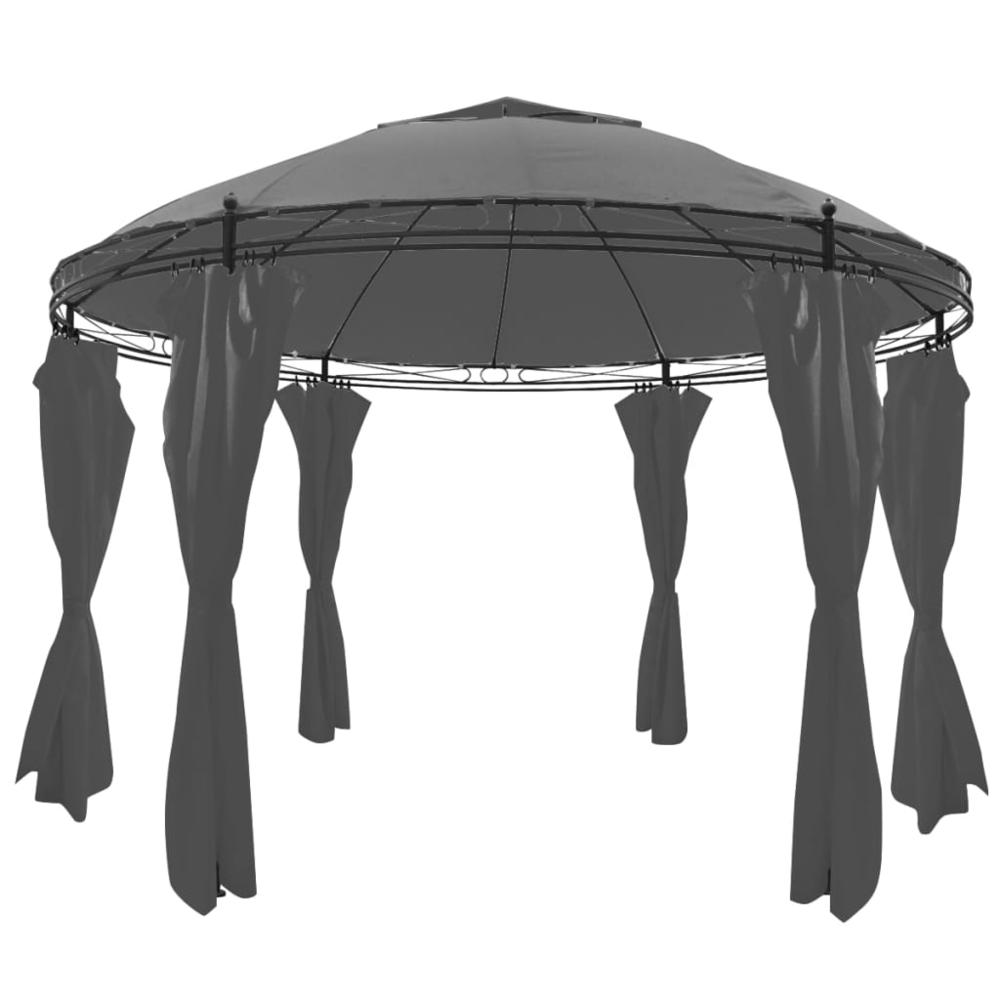 vidaXL Gazebo with Curtains Round 137.8"x106.3" Anthracite (US only) 2224. Picture 2