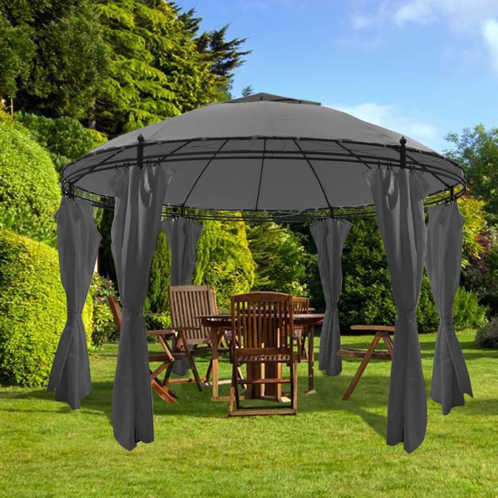 vidaXL Gazebo with Curtains Round 137.8"x106.3" Anthracite (US only) 2224. Picture 1