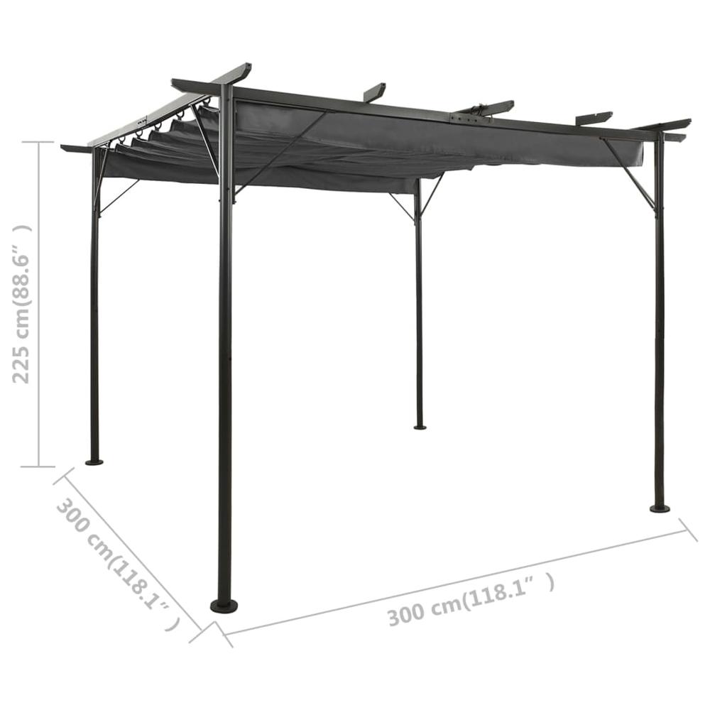 vidaXL Pergola with Retractable Roof Anthracite 118.1"x118.1" Steel 180 g/m? 2226. Picture 6