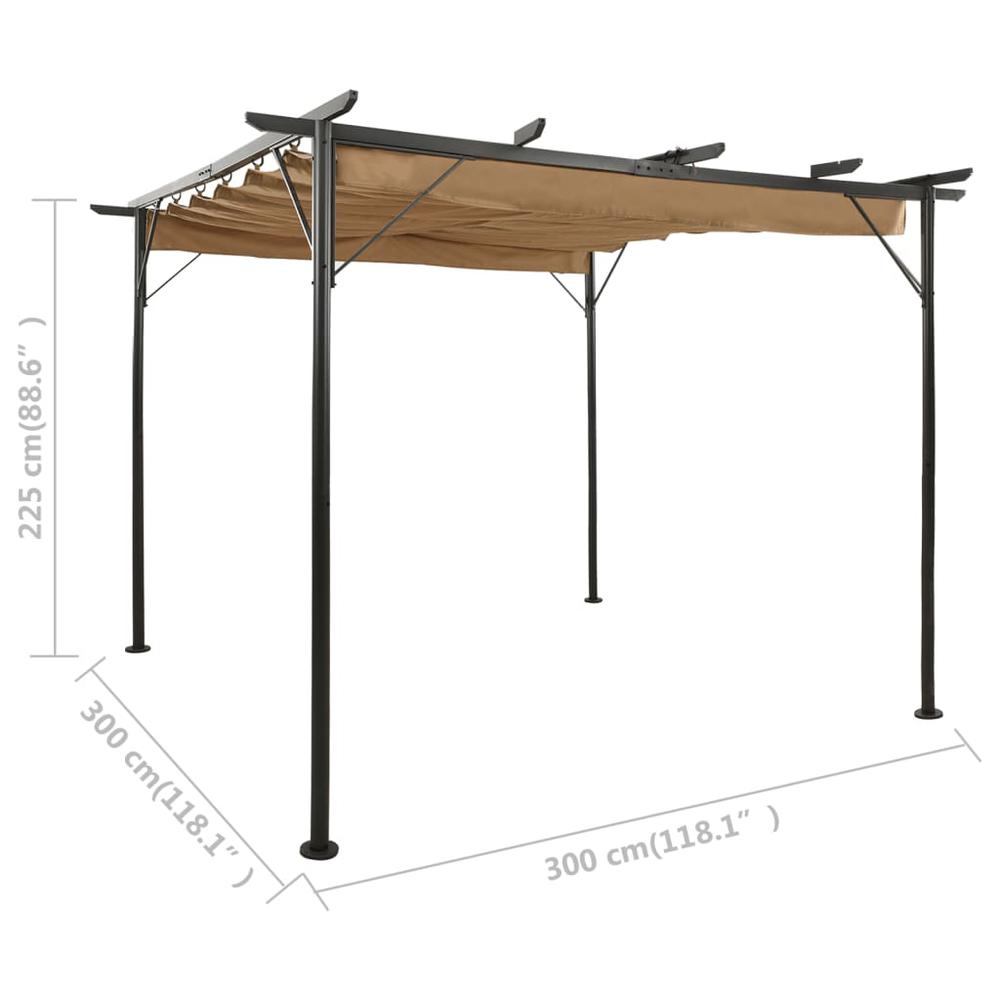 vidaXL Pergola with Retractable Roof Taupe 118.1"x118.1" Steel 180 g/m? 2227. Picture 6
