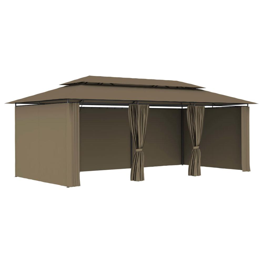 vidaXL Gazebo with Curtains 236.2"x117.3"x106.3" Taupe 180 g/m? 2247. Picture 4