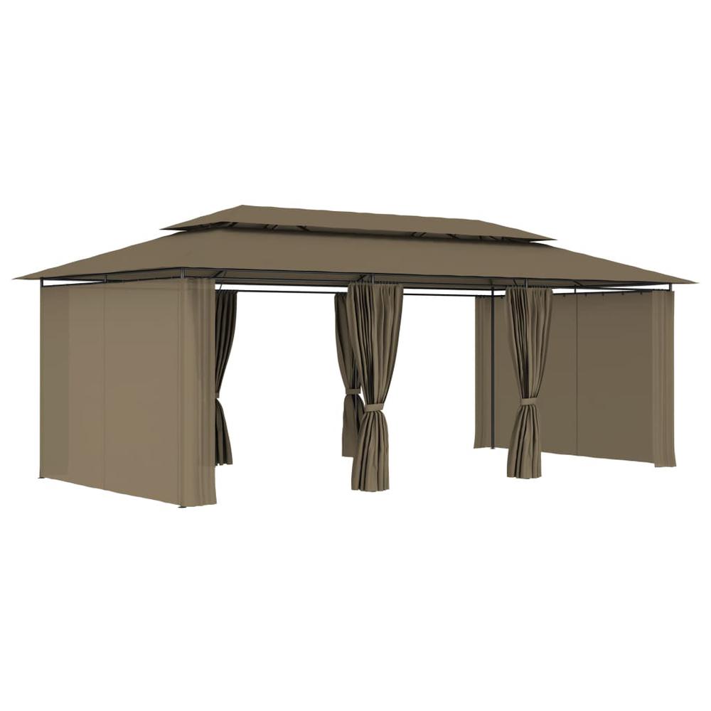 vidaXL Gazebo with Curtains 236.2"x117.3"x106.3" Taupe 180 g/m? 2247. Picture 5